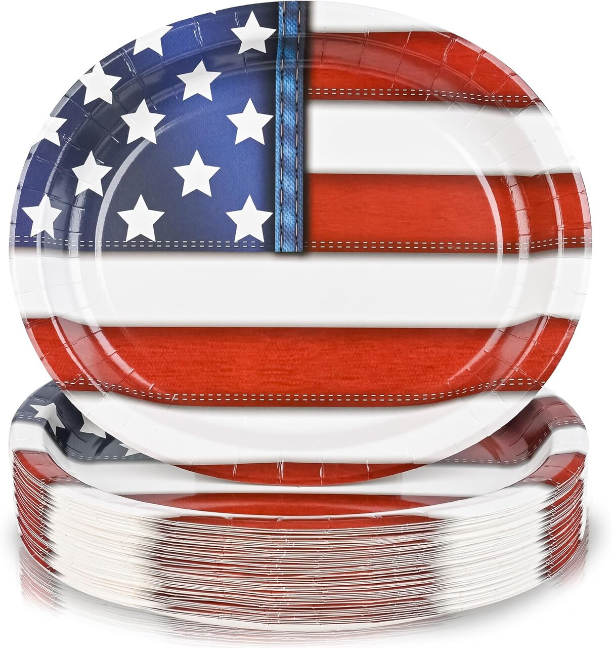 50Pcs American Flag Patriotic Oval Plates Party Supplies 4th Of July Oval Plates Heavy Duty Disposable Independence Day Paper Plate for Veterans Election July 4 Independence Day Decor,10 * 12 Inch